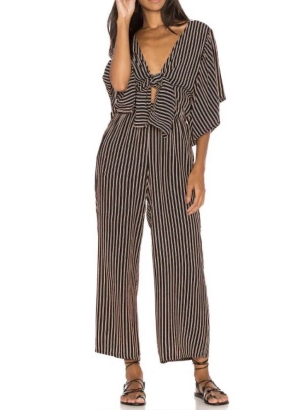 FAITHFULL THE BRAND San Marino Striped Print Tilos‎ Jumpsuit Blue Red Size 8